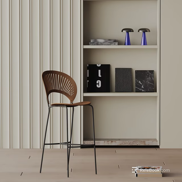 Modern Bar Stool With Curved Backrest Metal Legs In Minimalist Interior Design 3d model 