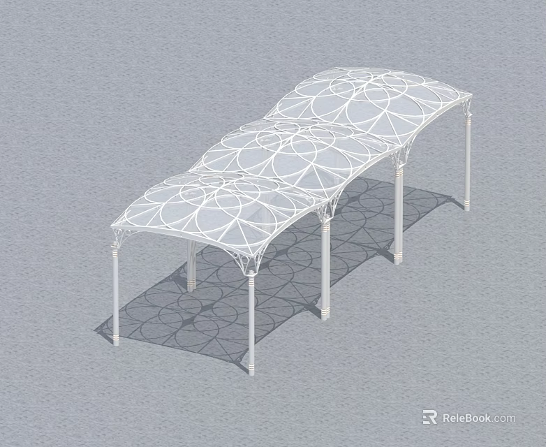 White Metal Swing Door With Arched Top And Intricate Lattice For Garden Entrance 3d model 