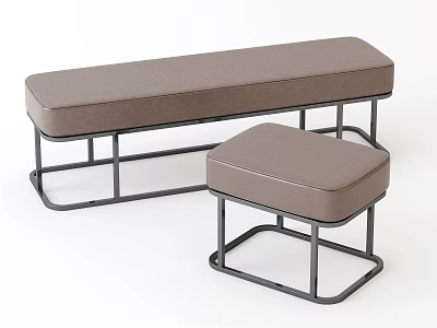 Brown Upholstered Footstools Set With Black Metal Frames Modern Home Decor Design 3d model