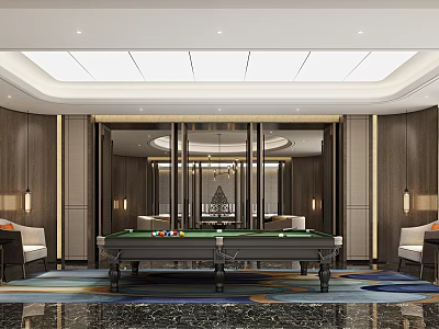 Luxurious Clubhouse Interior With Modern Design Billiard Table And Comfortable Sofas 3d model