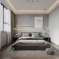 Modern Bedroom Interior Design With Gray Walls Bedside Lamps And Wall Art