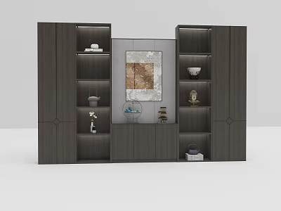 Elegant Modern Wooden Wine Cabinet With Open Shelves And Decorative Ornaments 3d model