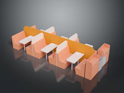 Modern Public Seating Furniture With Orange White Tables And Booth Layout For Cafe 3d model