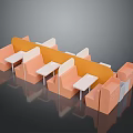 Modern Public Seating Furniture With Orange White Tables And Booth Layout For Cafe