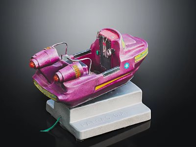 Pink Cosmic Spaceship Toy Model With Futuristic Design On White Stand 3d model