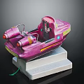 Pink Cosmic Spaceship Toy Model With Futuristic Design On White Stand