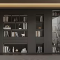 Modern Home Library Interior With Dark Wood Bookcases Books Decorative Items And Potted Plant