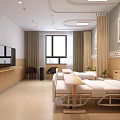 Modern Hospital Outpatient Ward Interior With Two Beds TV Window Curtains And Green Plants
