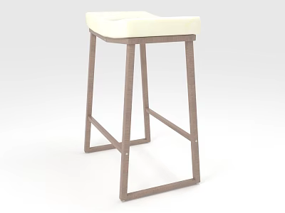 Sleek Bar Stool With White Seat Cushion And Brown Metal Frame Design 3d model