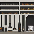 Various Modern Fireplace Designs With Black Cylindrical Arched Styles Wood Logs And Burning Flames