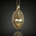 Elegant Gold Heart Pendant with Oval Shape and Radiant Flame Details