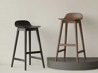 Modern Bar Stools Featuring Wooden Seat Black Frame And Display Stand 3d model