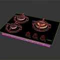 Modern Gas Stove With Four Burners Black Glass Surface And Control Knobs 3d model