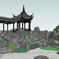Traditional Chinese Garden Landscape Design With Pagoda Pavilion Stone Rockery And Winding Pathway