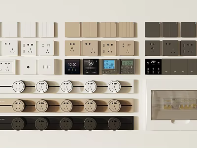 Assorted Switch Panels And Sockets With Diverse Designs On 3d model