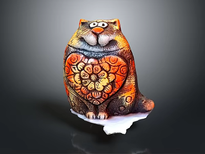 Unique Cat Shaped Decorative Figurine With Colorful Artistic Patterns And Heart Design 3d model