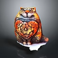 Unique Cat Shaped Decorative Figurine With Colorful Artistic Patterns And Heart Design
