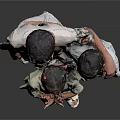 Three Children Standing Together With Gray Background Black Floor And Reflection