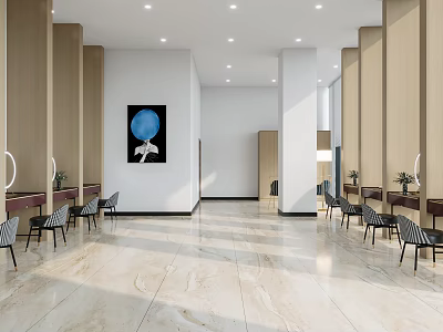 Modern Hair Salon Interior With Chairs Mirrors And Art 3d model