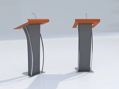 Two Functional Desks With Orange Surface And Gray Pillar Each Equipped With Microphone 3d model