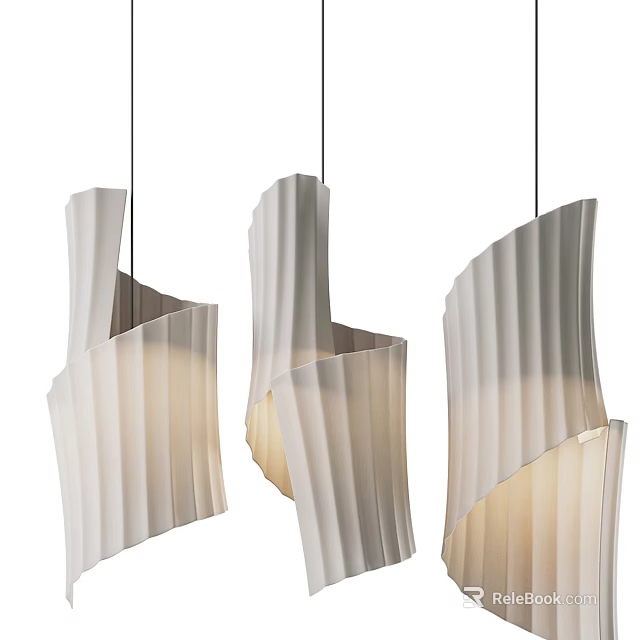 Modern White Chandeliers With Pleated Curved Shades For Elegant Lighting Decor 3d model 