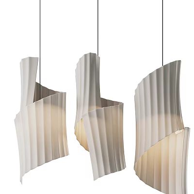 Modern White Chandeliers With Pleated Curved Shades For Elegant Lighting Decor 3d model
