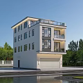 Modern Three Story Single Family House With Garage Greenery Water Feature And Car Front