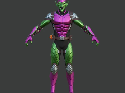 Game And Movie Character With Green Skin Purple Green Armor Silver Shoulders And Orange Belt 3d model