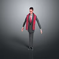Detailed Male 3D Character Wearing Suit And Red Scarf On Gray Background