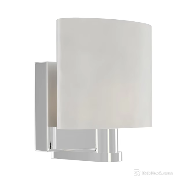Modern Wall Sconce With White Fabric Shade And Chrome Metal Frame Design 3d model 