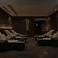 SPA Sauna Relaxing Interior With Comfortable Lounge Chairs Dark Wooden Decor And Soft Lighting