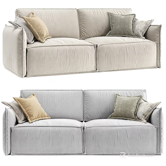 Modern Light Beige and Gray Sofa with Decorative Pillows and Comfortable Design 3d model