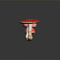Three Red Mushrooms With White Spots In Different Sizes On Dark Surface 3d model