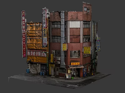 Cartoon Scene Vintage Street Corner Building With Multiple Floors And Colorful Signs 3d model