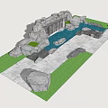 Small Natural Stone Waterfall Garden With Pond Grass And Pathway Design