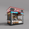 Small Food Kiosk With Red Roof Black Structure Signboard And Food Displays