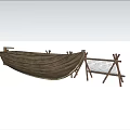 Rustic Wooden Boat Themed Landscape Sculpture With Fence And Netting