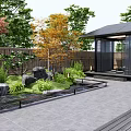 Japanese Courtyard Garden Design With Bamboo Fence Rockery Waterfall And Trees