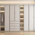 Modern White Wardrobe Interior Design With Glass Door Drawers Open Shelves And Lighting