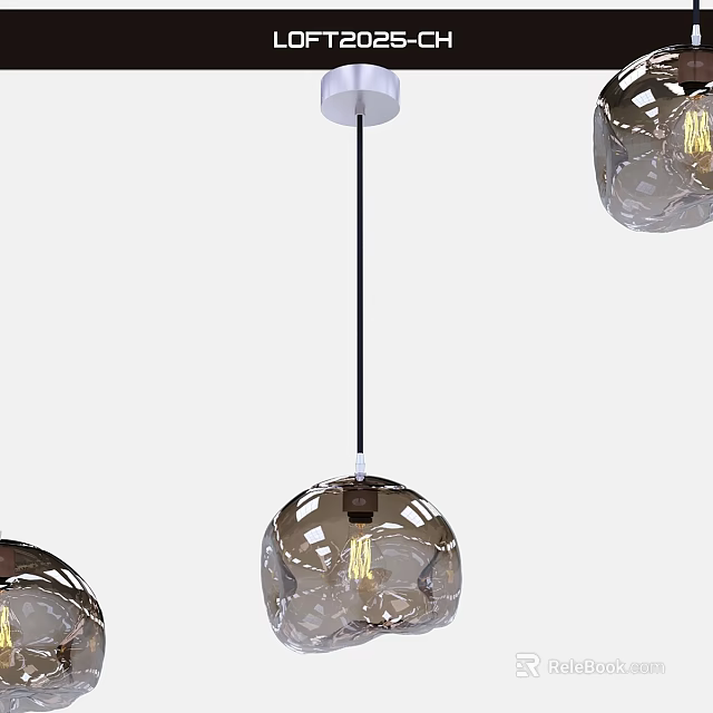 Modern Glass Pendant Lights With Hollow Design And Bulb Inside Hanging From Ceiling 3d model 