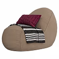 Cozy Brown Fabric Lazy Sofa With Quilted Pillow And Striped Throw Blanket For Modern Home