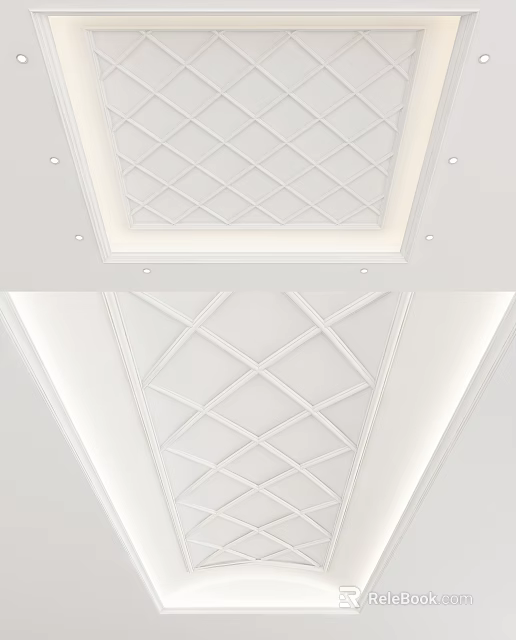 Modern White Ceiling Design With Geometric Pattern And Recessed Lights 3d model 
