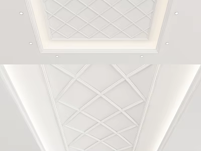 Modern White Ceiling Design With Geometric Pattern And Recessed Lights 3d model
