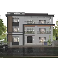 Modern Detached Villa Exterior Design With Two Story Structure Lawn Trees And Car On Driveway