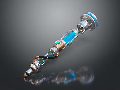 Futuristic Sci Fi Weapon Featuring Blue Energy Core Silver Gold Metallic Handle And Sleek Structure 3d model