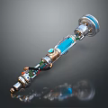 Futuristic Sci Fi Weapon Featuring Blue Energy Core Silver Gold Metallic Handle And Sleek Structure