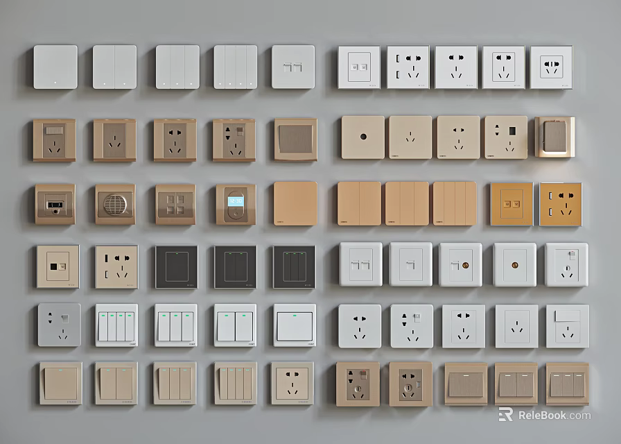 Various Color Modern Switch Panels With Different Designs For Home Interior Use 3d model 