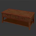 Wooden Coffee Table With Three Drawers And Lower Shelf Functional Design 3d model