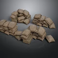 Brown Burlap Sacks Stacked In Multiple Piles On Dark Background