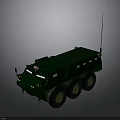 Green Armored Military Vehicle With Six Wheels Antenna And Headlights Design